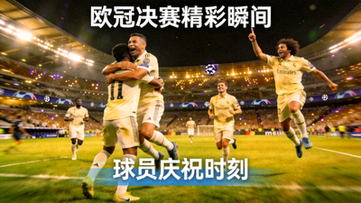 足球赛事精彩集锦 - 欧冠决赛瞬间，球员庆祝画面